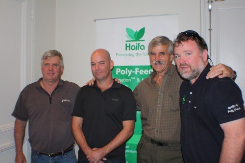 Netafim Agronomist Peter Henry and Project Manager and Chief Agronomist with the company’s Research and Development Department based in Israel, Dr Itamar Nadav, with Blake Sanden, Irrigation and Agronomy Farm Advisor with the University of California (Cooperative Extension) and Haifa Australia Managing Director Trevor Dennis during a seminar series and tour through Australia’s almond orchard regions.