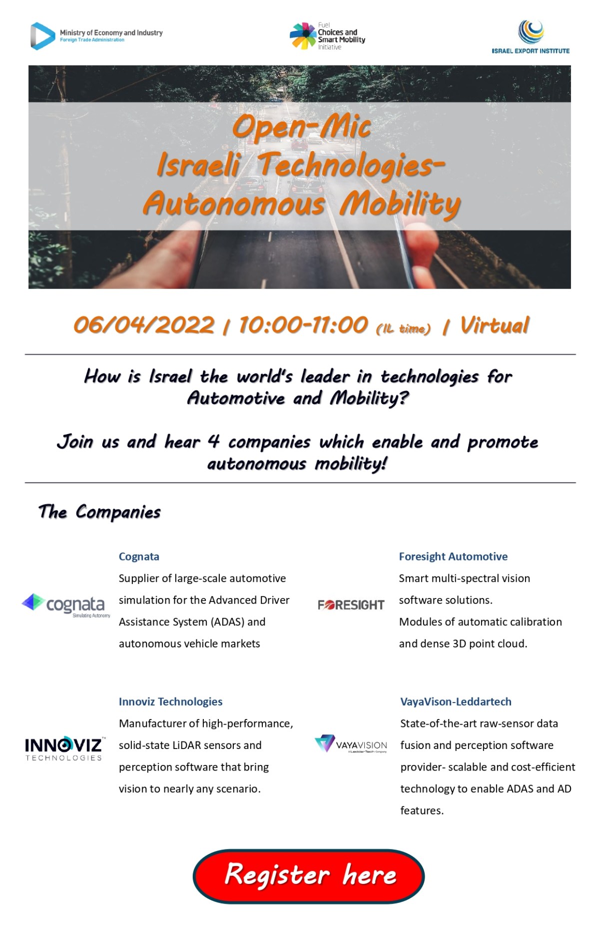 Open Mic | Israeli Technologies | Autonomous&nbsp;Mobility￼